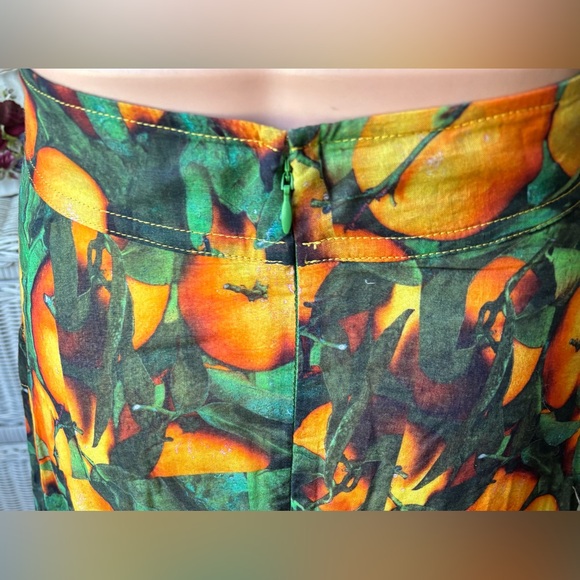 Anthropologie Maeve Midi Skirt Graphic Orchard Print Orange/Green color Size 4 - Picture 7 of 10